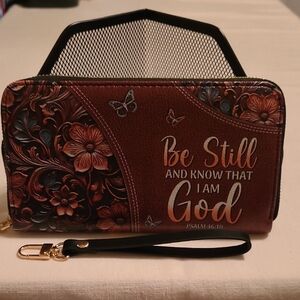Floral Brown Inspirational Wristlet Clutch